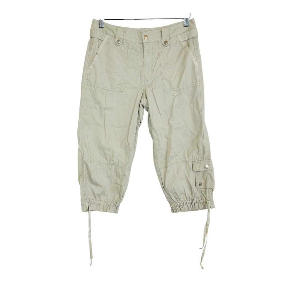 Sigrid Olsen Women's 6 Khaki Capri Pants Pockets Snaps Crop Cotton Lagenlook